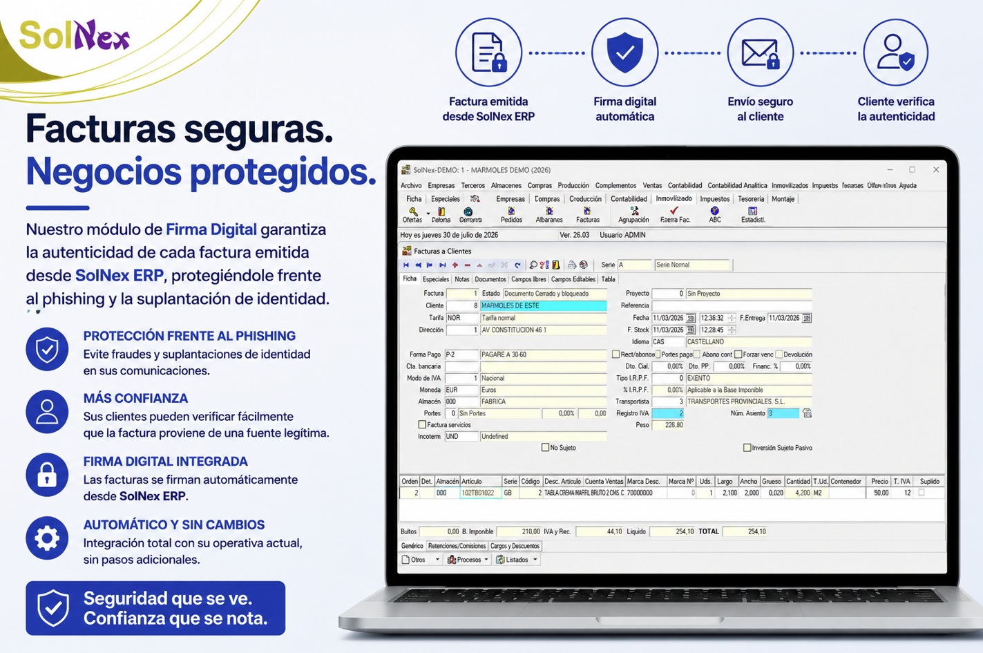 Módulo de Firma Digital y Factura Segura en SolNex ERP